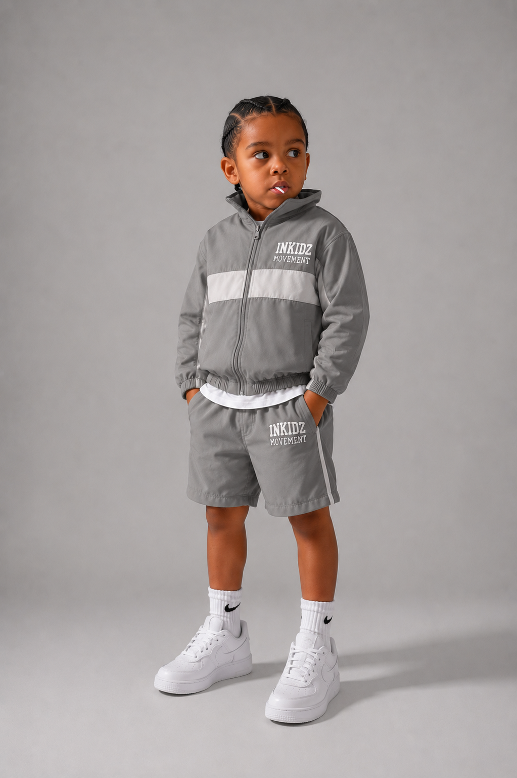Inkidz Movement Nylon Short Set – Stone Grey